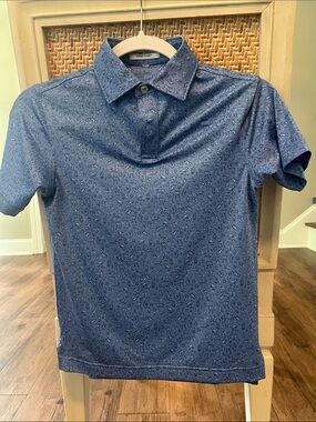 Peter Millar Navy Blue Micro-Print Polo
